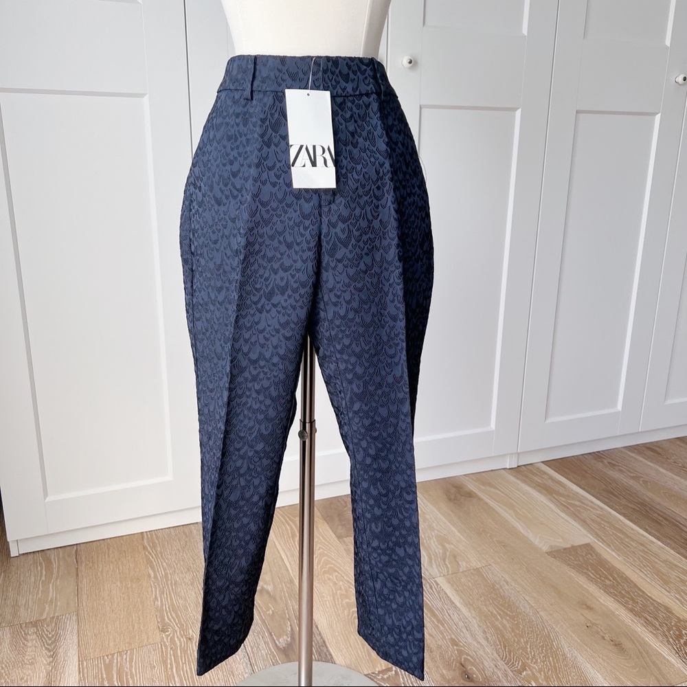 ZARA Jacquard Navy Trousers sz. XS NWT